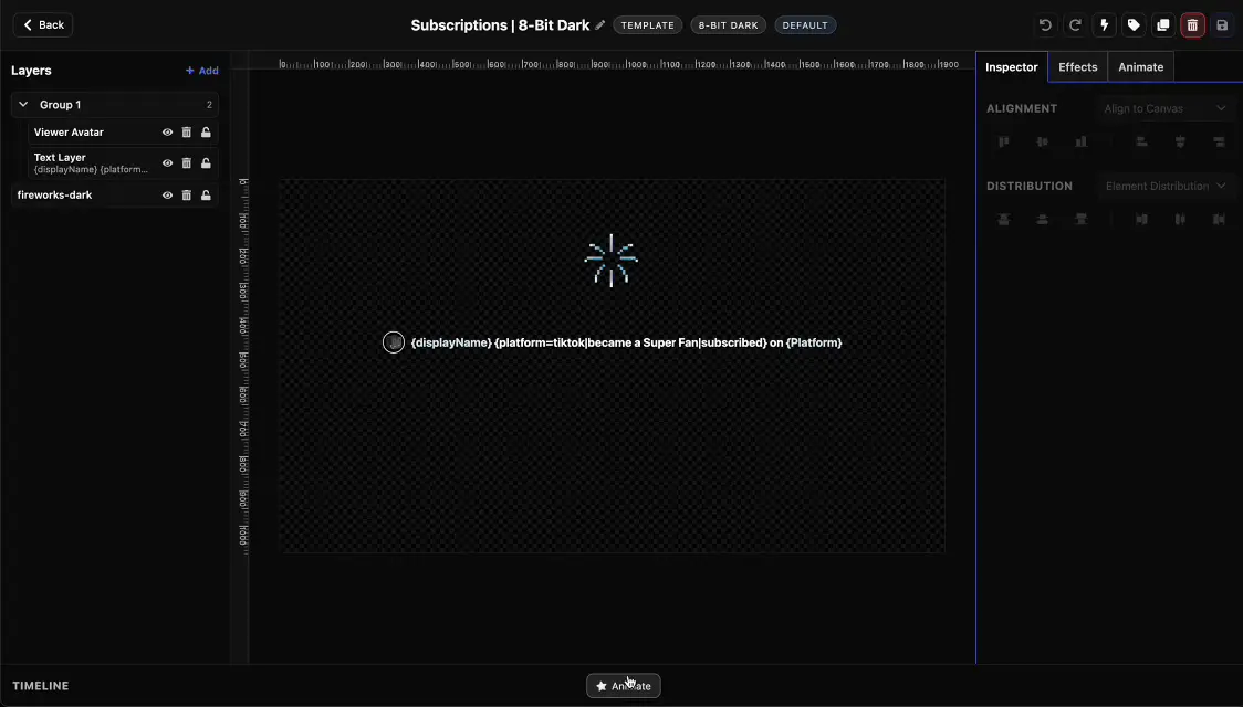 SleepyChat widget editor showing multi-stream alert animation tools