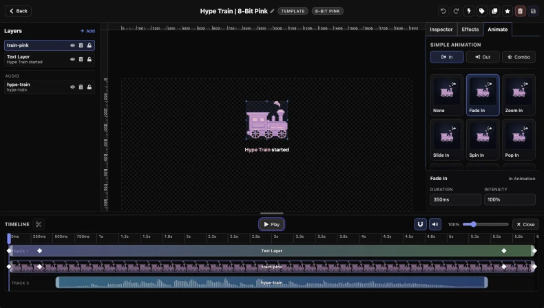 Selected widget element in the editor before adding animation