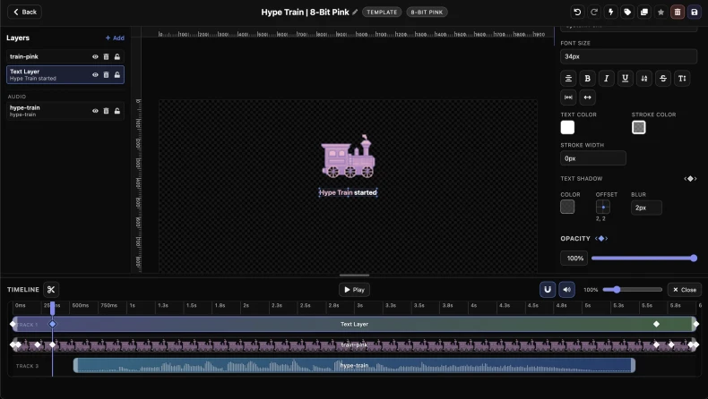 Timeline view for arranging animation clips and timing