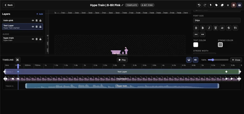 Keyframe controls for animating property changes over time