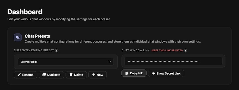 SleepyChat Chat Feed chat window link section