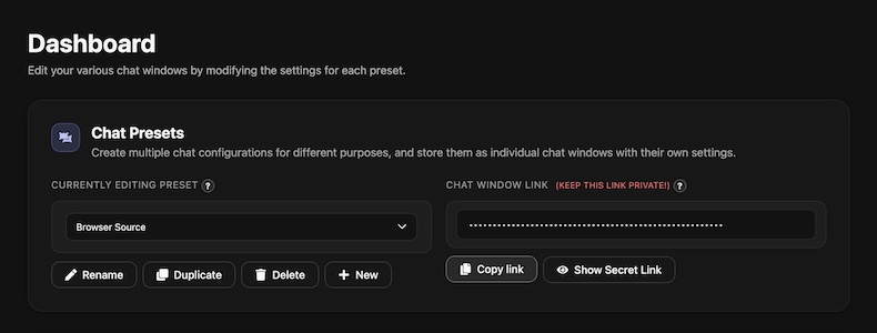 Copy our chat window link from the Dashboard