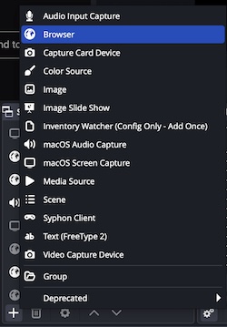 A view of OBS with a custom browser dock & browser sources for sleepychat