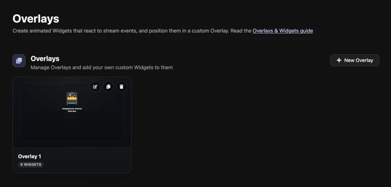 Overlays dashboard where you create and manage widgets and overlays