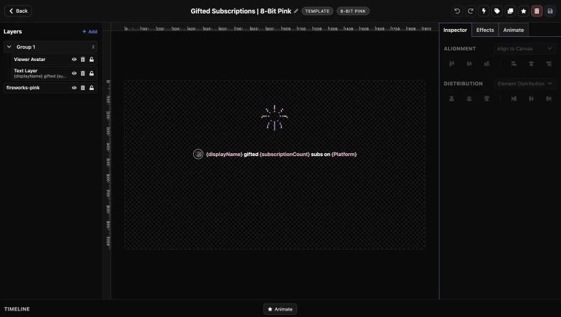 Widget editor canvas with layers and visual elements