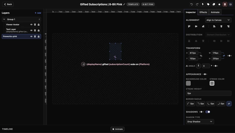 Inspector and Effects panels in the widget editor