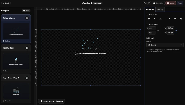Overlay editor with widgets placed in the layout
