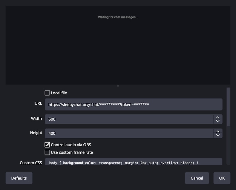OBS Browser Source audio settings
