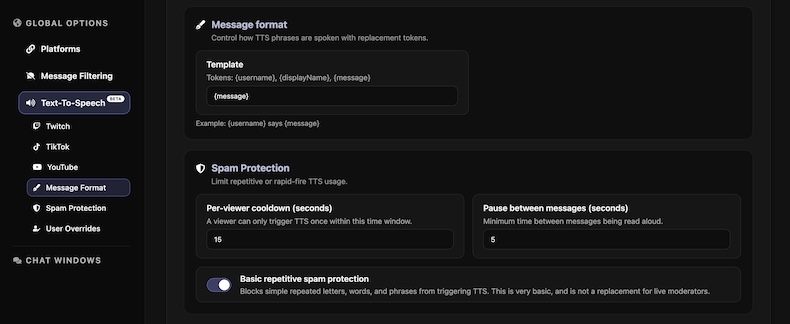 Language and voice selectors for TTS